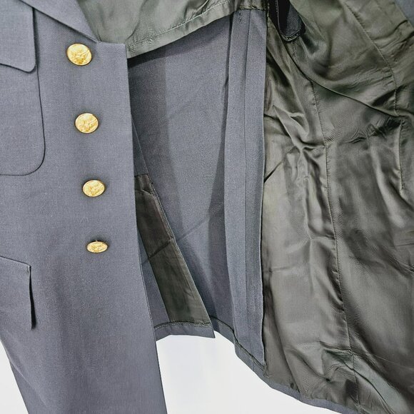 US Army Green Poly Wool Dress Coat Jacket 38S Uniform Patches Buttons Vintage - Picture 11 of 16